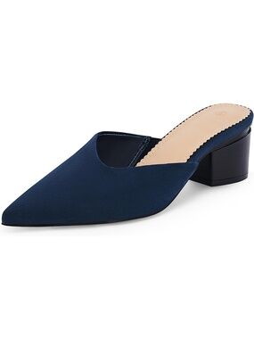 🆕 Womens Blue Shoes Suede Pointed Toe Chunky Block Low Heel Mule Pumps